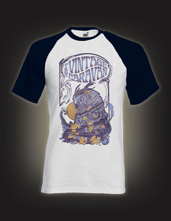 THE VINTAGE CARAVAN "Owl" T-Shirt Baseball-Shirt WHITE/DEEP NAVY