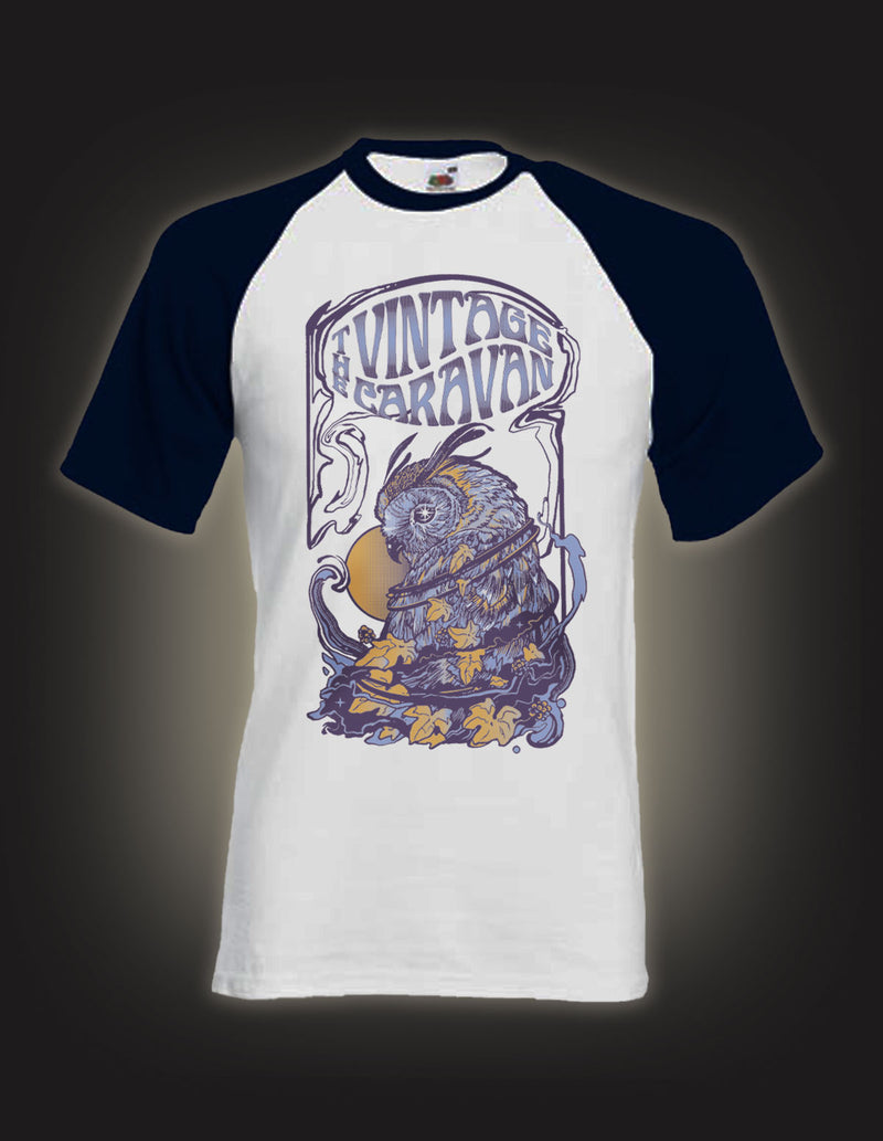 THE VINTAGE CARAVAN "Owl" T-Shirt Baseball-Shirt WHITE/DEEP NAVY
